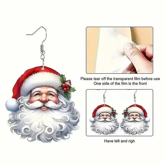 Acrylic SANTA CLAUS Christmas Dangle Earrings - Picture 4 of 5